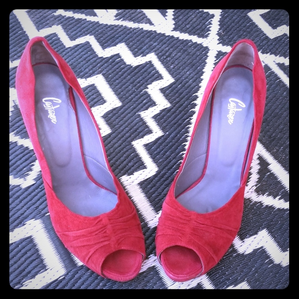 Red suede heels